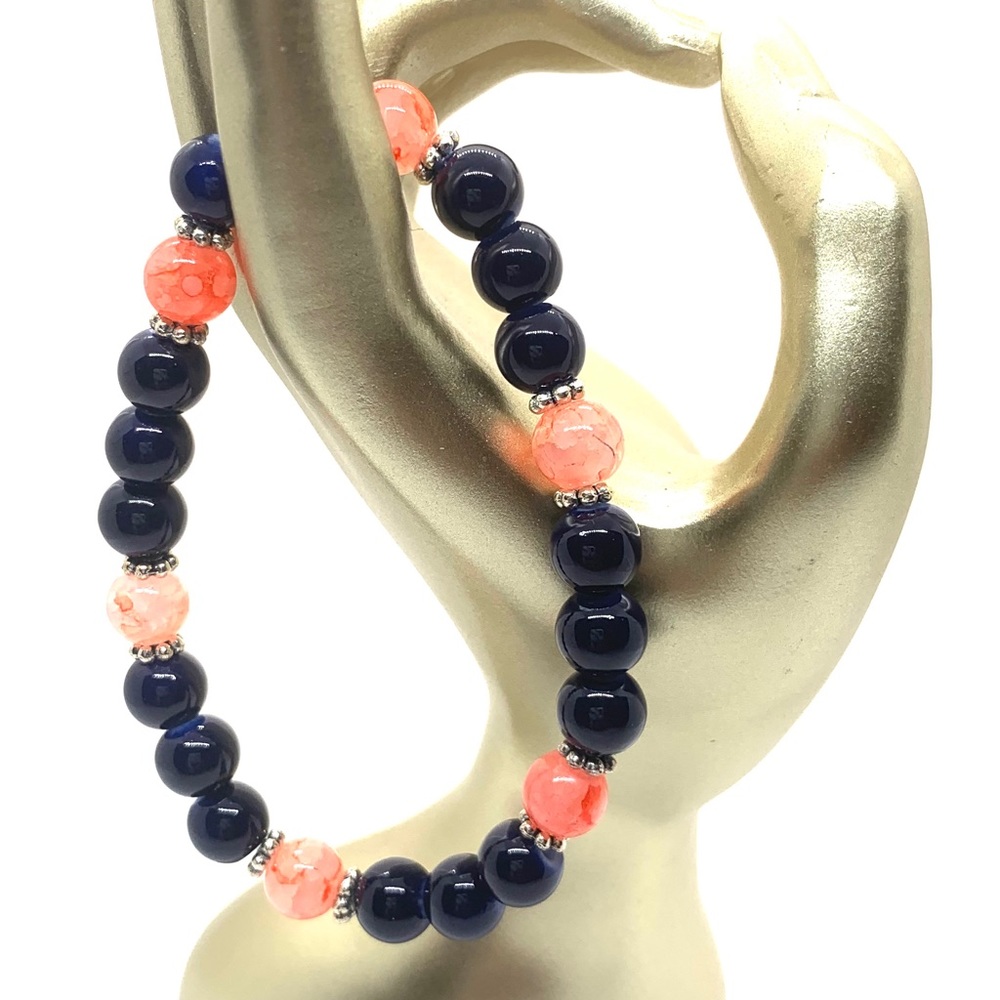 [Black Cream] Fabulous Stretchy Elastic Glass Beaded Bracelet